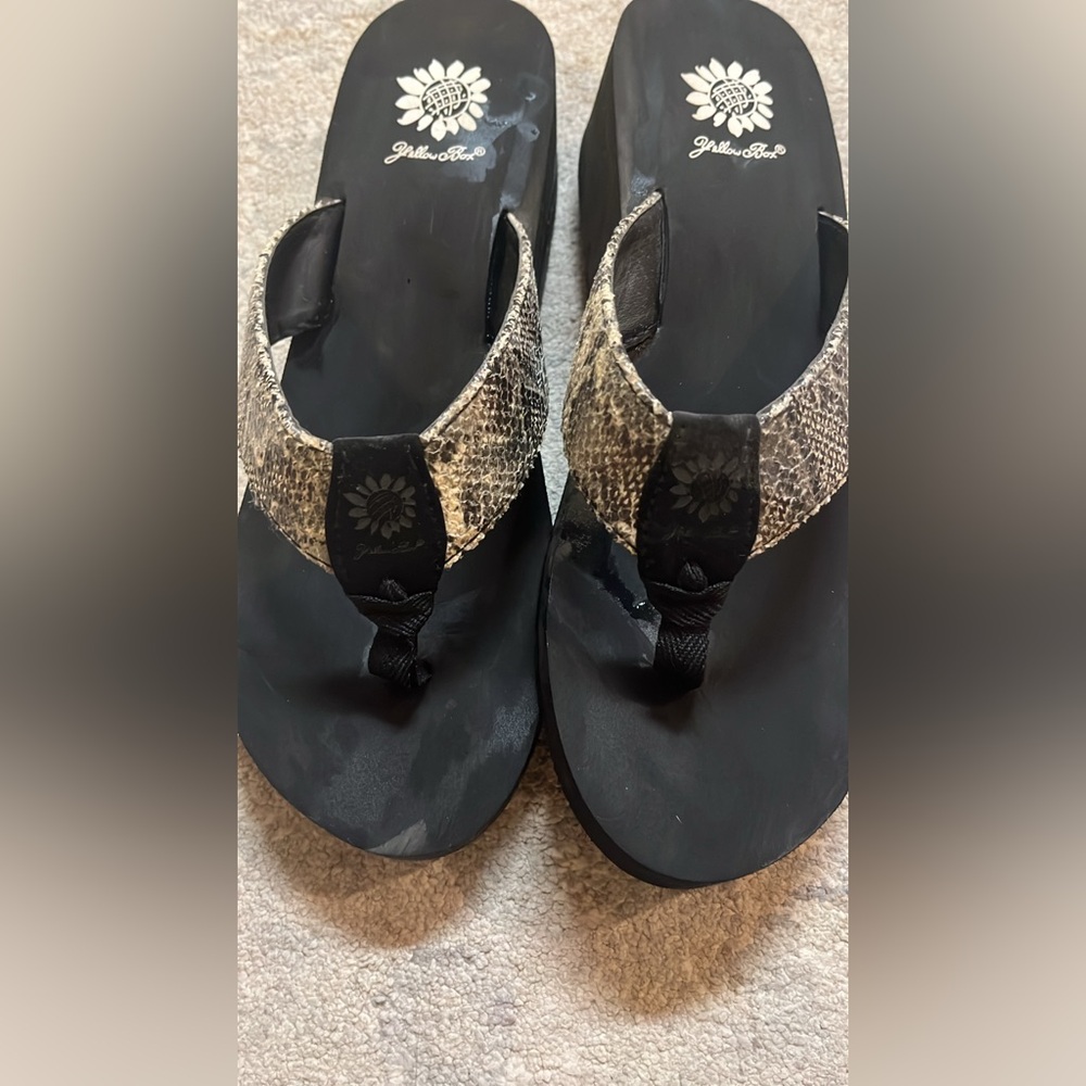 Black and Snake Print Flip Flops